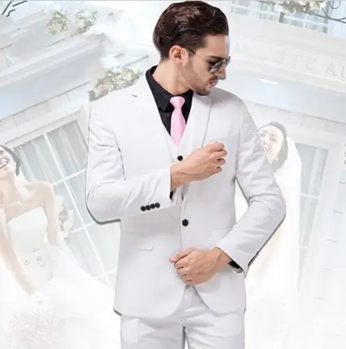 wedding suit men dinner custom hnd made suits white groom wear tuxedo three piece free shipping |