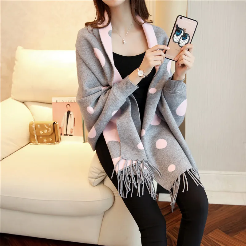 2018 Autumn New Women's Elegant Tassel Wrap Swing Cardigan Knitted Oversized Sweater Scarf Cape Poncho Long Cardigan Winter