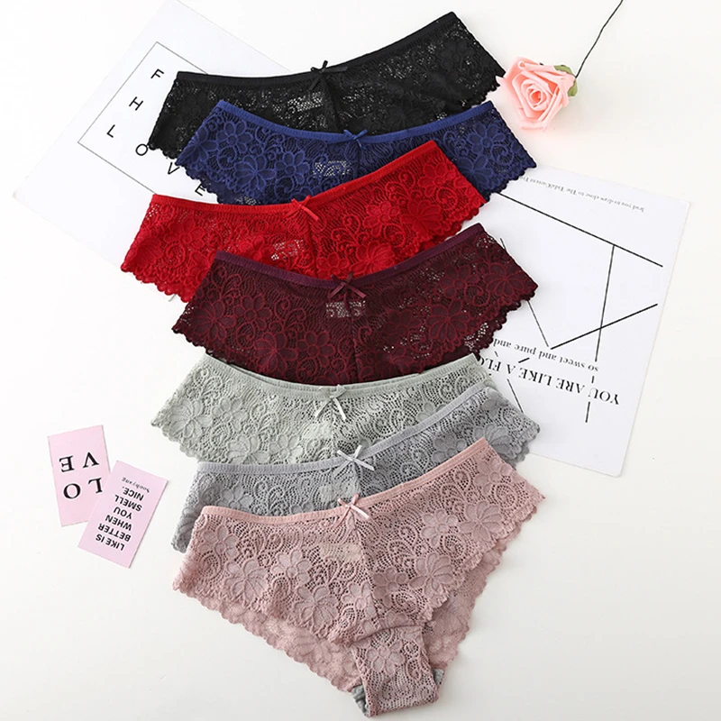 

Summer Women Panties Low Rise Hollow Out Lace Panties Women Comfortable Cotton Sexy Lingerie Underwear Women Elastic Lace Brief