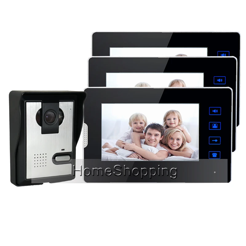 

New Wired 7" Color Touch Screen Video Door Phone Intercom System 3 Monitors + 1 Night vision Door Camera In Stock FREE SHIPPING