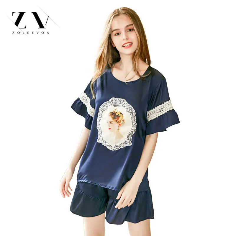 silk pajamas summer short navy shorts pink pyjama sets