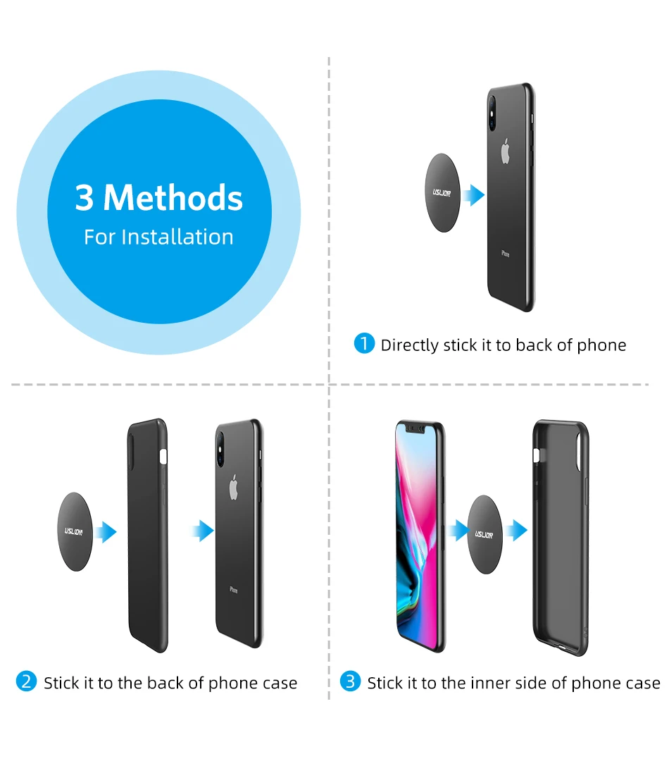 wireless charging stand for iphone and apple watch USLION Metal Plate Disk For Magnet Car Phone Holder Iron Sheet Sticker For Magnetic Mobile Stand Mount Automobile Adsorption New mobile holder