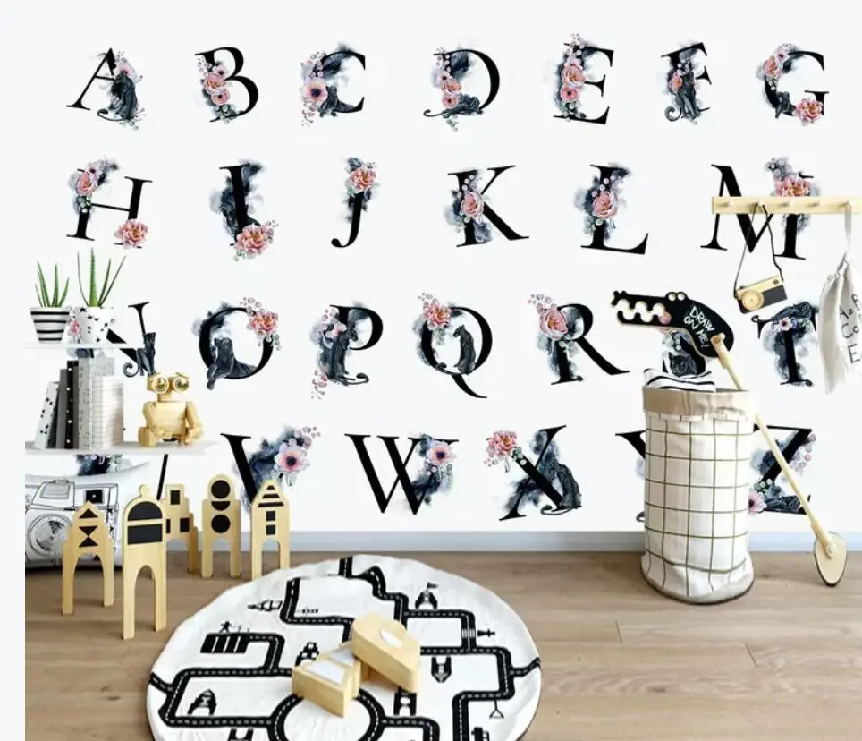 

Nordic contracted flower 26 letter theme children room setting wall decorates wallpaper mural