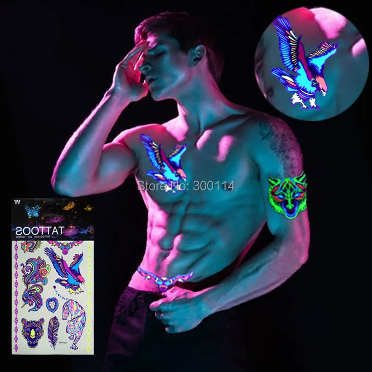 Louco do Partido Atacado Luminosa Fluorescente Luz Férias Tatuagem Temporária Harajuku Boate Fluorescência Tatuajes Corpo 500 Pcs 24 Beleza e saúde