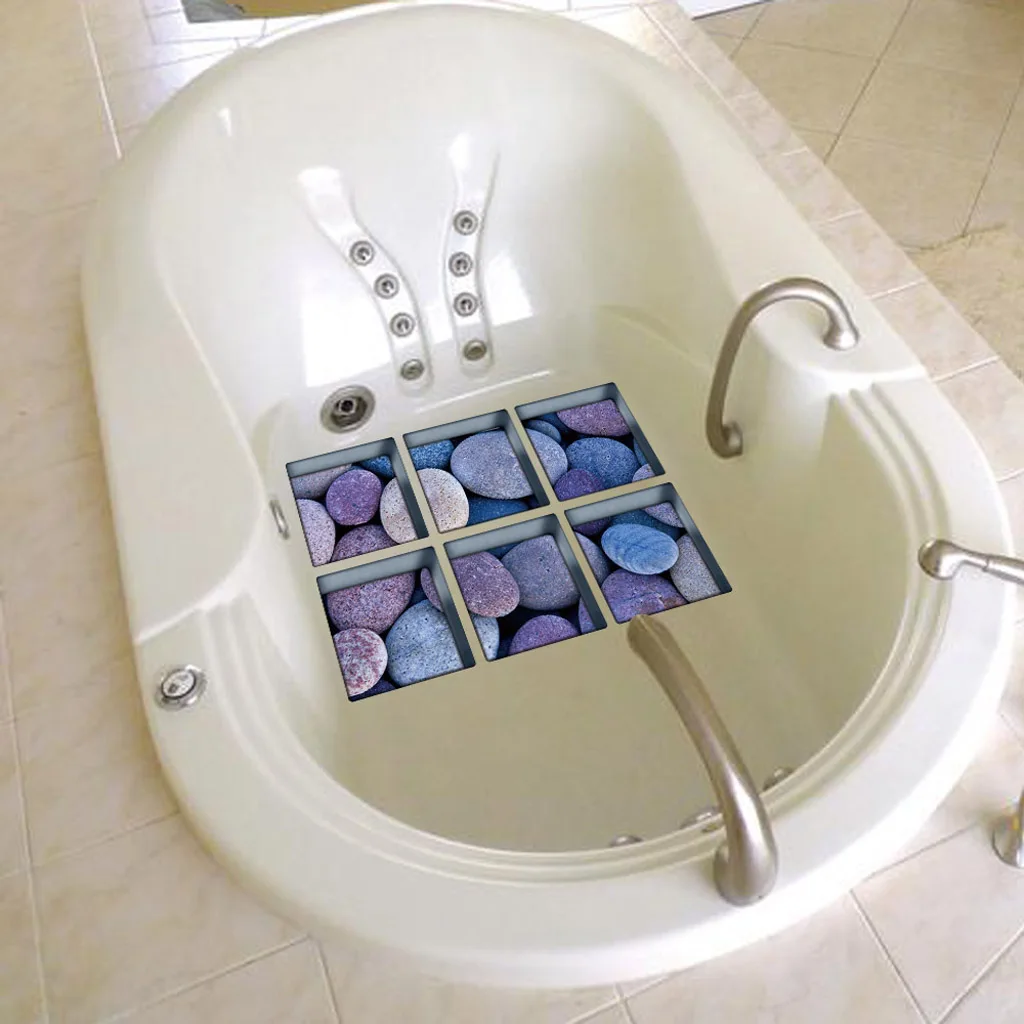  6pcs Non-slip Appliques 3D Effect Anti-slip Bathtub Stickers Tub Tattoos Decals for Home Bathtub Wall Floor Window