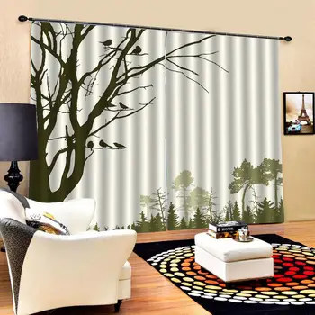 

3D Curtain Luxury Blackout Window Curtain Living Room landscape hand draw tree birds curtains for bedroom