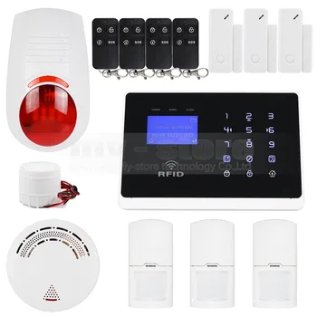 

Wireless & Wired Defense Zones APP Controlled GSM Autodial Home Security Alarm System + Wireless Flash Siren + Smoke Sensor