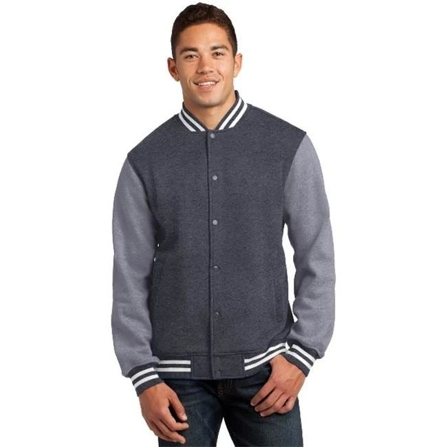 Sport-Tek ST270 Mens Fleece Letterman Jacket Graphite Heather & Vintage Heather - Small