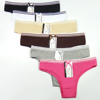 

6pcs/lot M L XL Women Cotton Sexy G String Fashion Striped Waist Panties Women's Thongs Briefs Low Waist Underwear Lingerie
