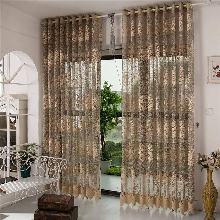 

high quality custom made solid color tree design grey white window screening drape hook tube style tulle sheer curtain