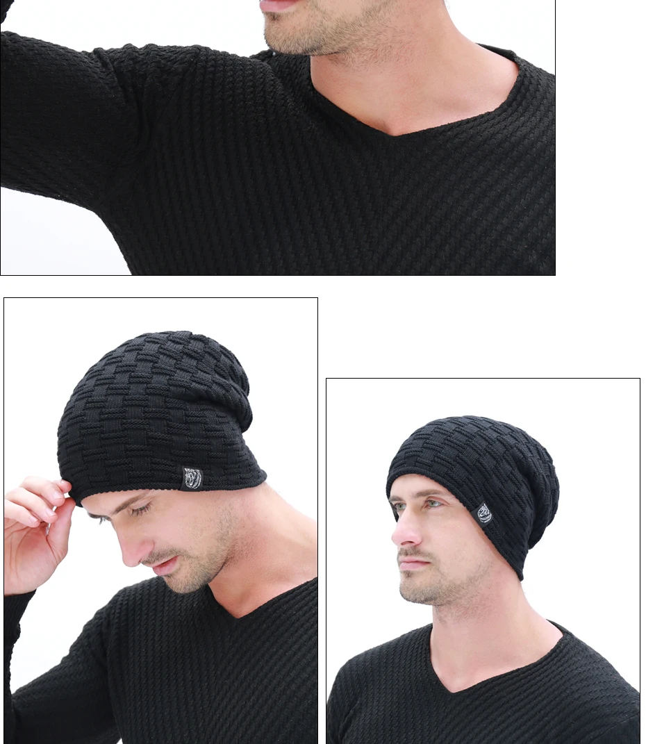 Модные тканевые шапки Skullies Beanies для мужчин, зимние Бархатные толстые шапки, теплые трикотажные шапки для мужчин, высокое качество