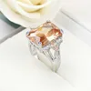 Anillo de piedra de circonia cúbica color champán grande clásico cristal naranja CZ corte lujo anillo de color Plata joyería de mujer ► Foto 2/5