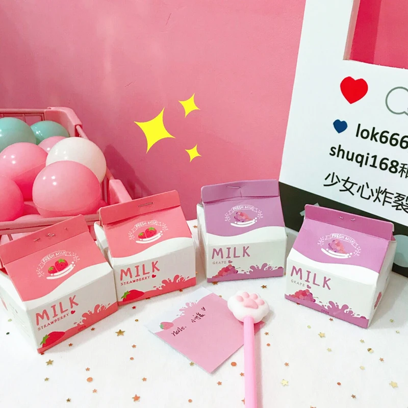 

230 Sheets Strawberry Grape Milk Box Removable Convenience Paper Memo Pad Note Stationery Memorandum Student Writing Supply