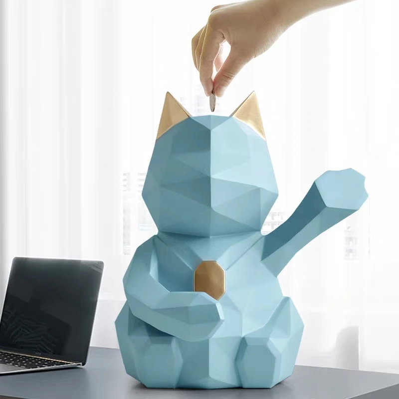 

18-24cm Nordic Style Stereoscopic Piggy Bank Cat Coin Money Box Figurines Saving Money Home Decor New Year Gift For Kids