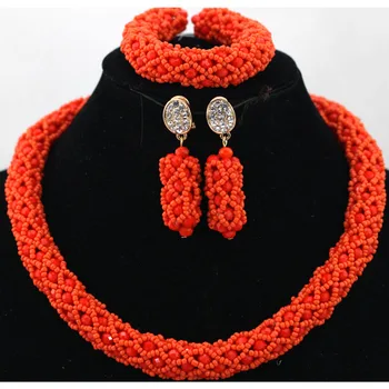 

Charming Orange Red 1 Layer African Beads Seed Nigerian Party Jewelry Set Choker Necklace Bracelet Earrings Set Free Ship QW289
