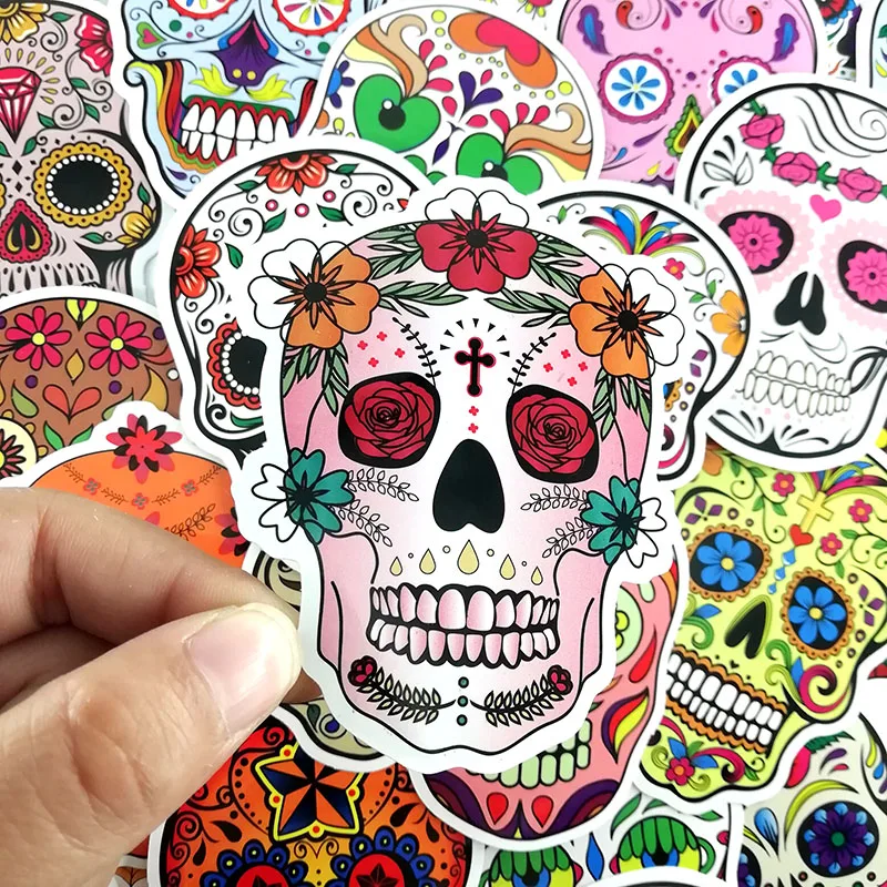 50 Pcs Floral Designs Skull Heads Mixed Series Stickers For Notebook PC Skateboard Bicycle Car Moto DIY Waterproof Toy Sticker