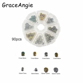 

90pcs Buddha Beads Wholesale Handmade Men Beaded Bracelets Jewelry Making Finding Accessories Lion Head Spacer Charm Alloy Beads
