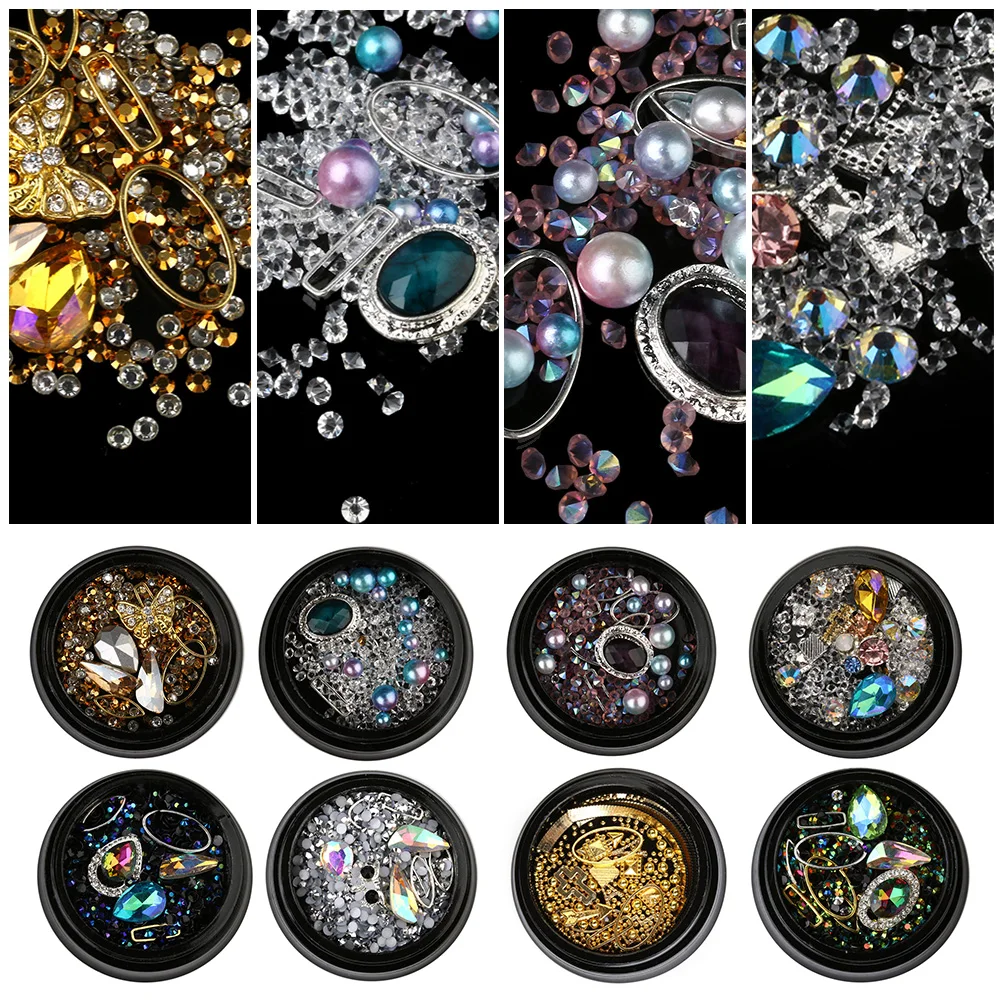 

1 Box Colorful AB Nail Art Rhinestones 3D Tiny Glitter Nail Tips Decorations Silver Flatback Charm Jewelry Manicure Accessories