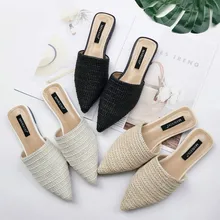 New 2019 Spring Summer Women Slippers Weave Flat Shoes Woman Mules Shoes Pointed Toe Half Slippers Outside Slides YASILAIYA sungtin vintage floral embroidery slippers women mules shoes sexy crystal pointed toe slides spring summer velvet slippers