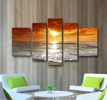 

2016 Fashion Free Shipping 5 pcs Landscape Decoration Canvas Sunset Painting on Wall Hanging Combinat