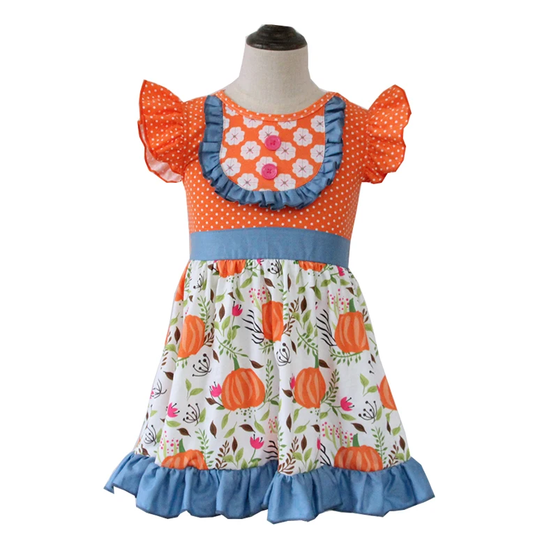 

hot sell cotton boutique halloween pumpkin baby girl dress sleeveless kids holiday clothing