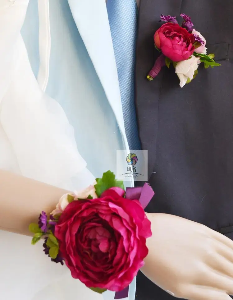 Buy Free shipping 2016 new silk rose wedding corsages and boutonnieres flower