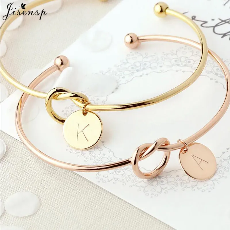 Girlfriends A-Z Charm Bracelets Bridesmaid Opening Bangle Jewelry Jisensp Simple Initial Knot Bracelet 26 Letters Bangles for bangle bracelet