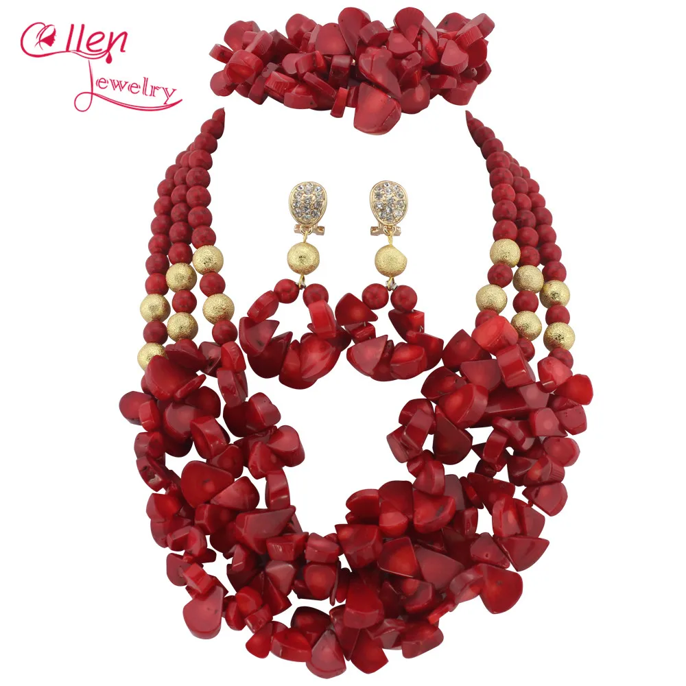 

Red African Nigerian Wedding Beads Jewelry Set Coral Jewelry Set Coral Beads Necklace Set African Jewelry Set W7135