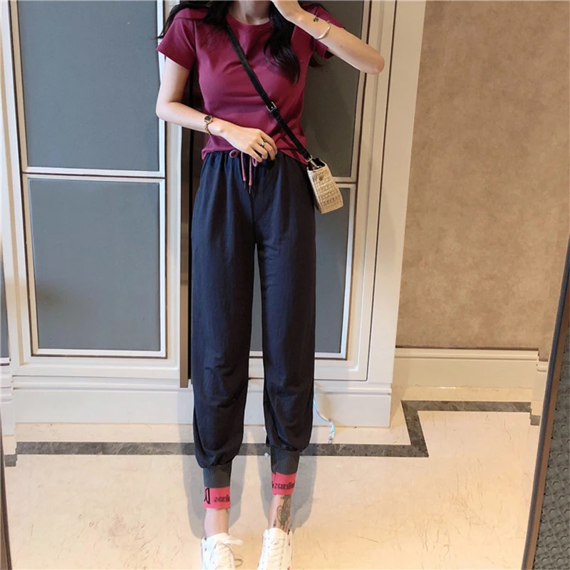 

Hot Letter Print Tracksuits Women Two Piece Set Spring Street T-shirt Tops And Jogger Set Suits Mujer Casual 2pcs Outfits Wear