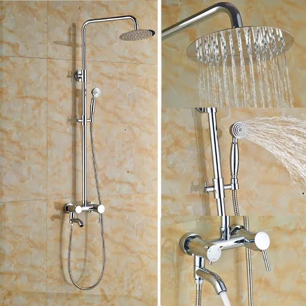 Chrome Finish Exposed Shower Faucet Set Mixer Tap 8 inch Rain Shower