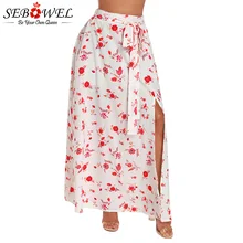 SEBOWEL, винтажная юбка макси с цветочным принтом, Женская Повседневная, большие размеры, пляжные длинные юбки, Дамское летнее платье в стиле бохо с высокой талией