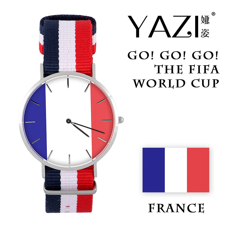

YAZI DIY Male Watch for Soccer Fans of The France Team Wrist Watch Nylon Band Stainless Steel Watches Women Lucky Logo Souvenir