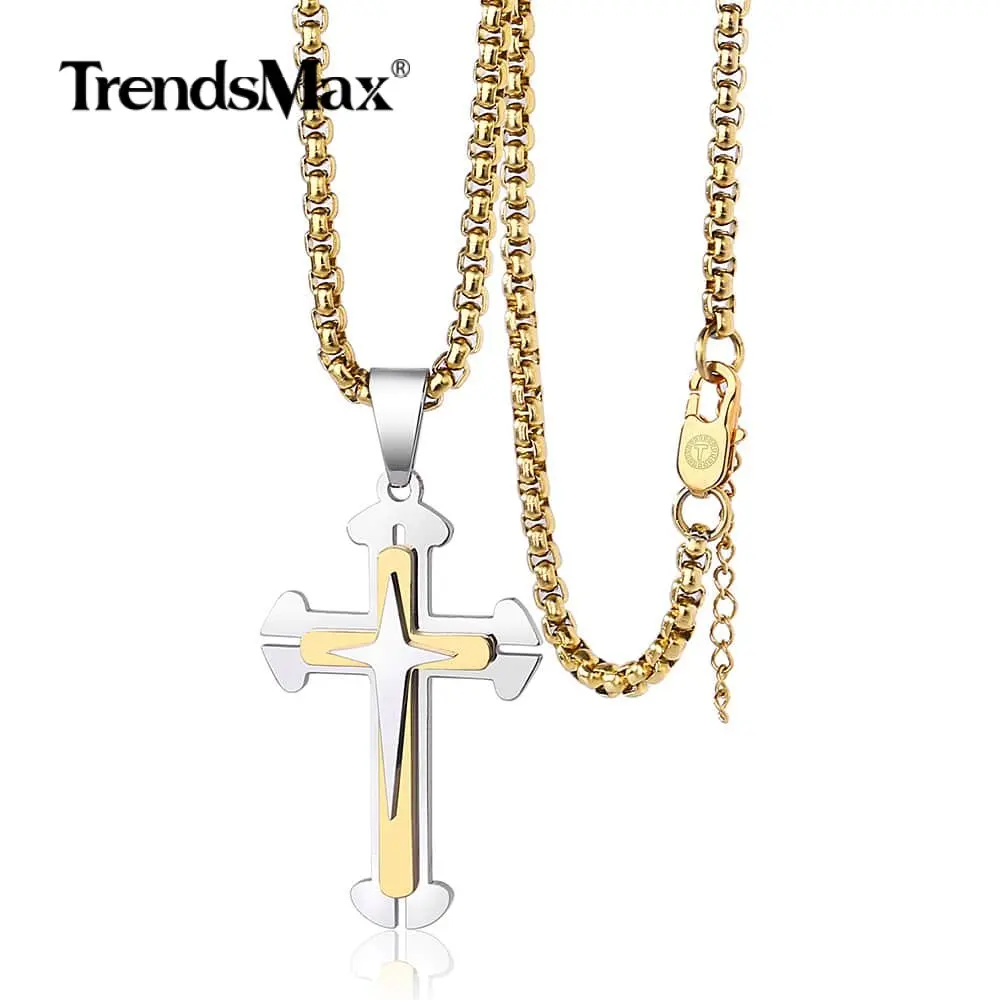 

Pendant Necklace Stainless Steel Crucifix Charm Chains for Mens Boys Cross Link Choker Necklace Surfer Black Gold Silver TNS003