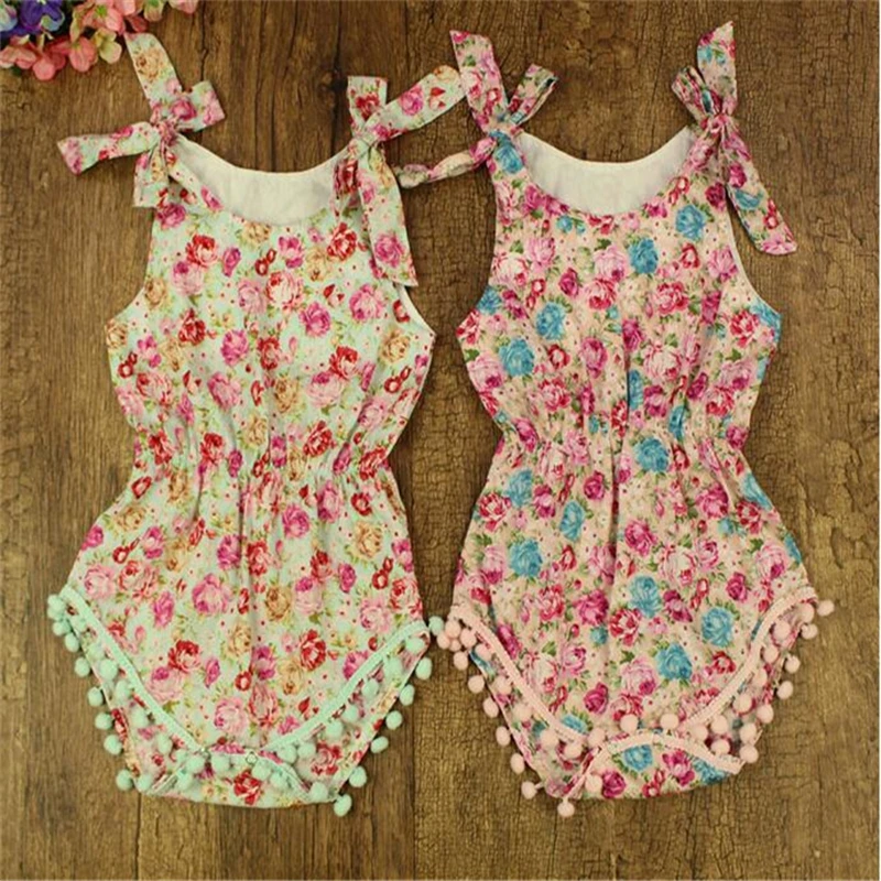 New Posh Kids Clothes Newborn Baby Girls Pom Pom Sunsuit Floral Infant