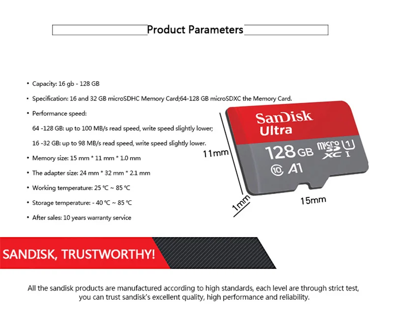 Карта Micro SD SanDisk A1 Class 10, 128 ГБ, 64 ГБ, 32 ГБ, 16 ГБ, флеш-карта памяти, карта sd, SDXC, SDHC, флеш-карта TF