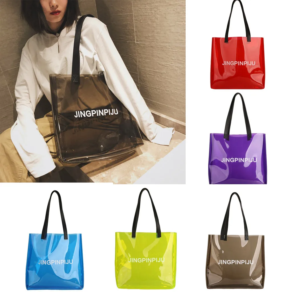 

women handbag transparent bag Fashion Girl Transparent Jelly Large Capacity Shoulder PVC Bag Beach Bag Handbag effaf anta