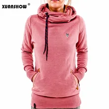 XUANSHOW осень зима женские модные флисовые толстовки вышивка карман дамские свитшоты С Капюшоном Повседневный Спортивный костюм пуловер Топы