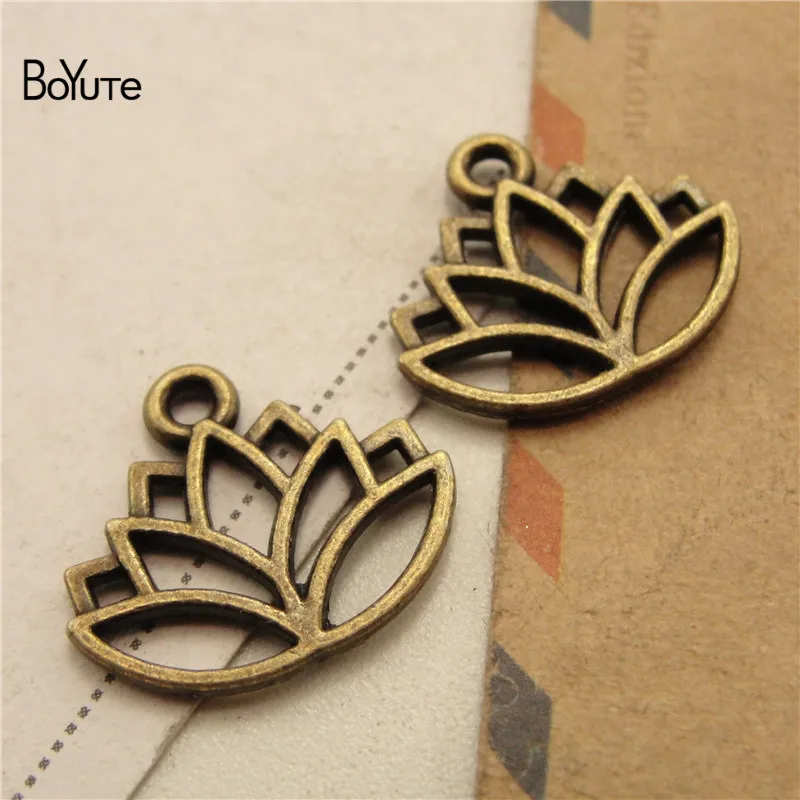 BoYuTe (200 PiecesLot) Metal Alloy Antique Bronze Silver Gold Lotus Charms Pendant for Jewelry Making (4)