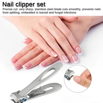 

Silver 2Pcs Nail Clippers Set Fingernail Toenail Clipper Cutter Stainless Steel Sharp Sturdy Trimmer Set For Men and Women