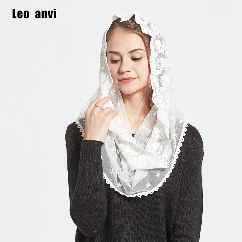 Leo anvi, модная Кружевная повязка на голову, Женская бандана, бесконечность, Мантилья, часовня, вуаль, белая, вышитая, jersry, хиджаб, женский шарф