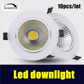 

10pcs Dimmable Led downlight light COB Ceiling Spot Light 3w 5w 7w 12w 85-265V ceiling recessed Lights Indoor Lighting