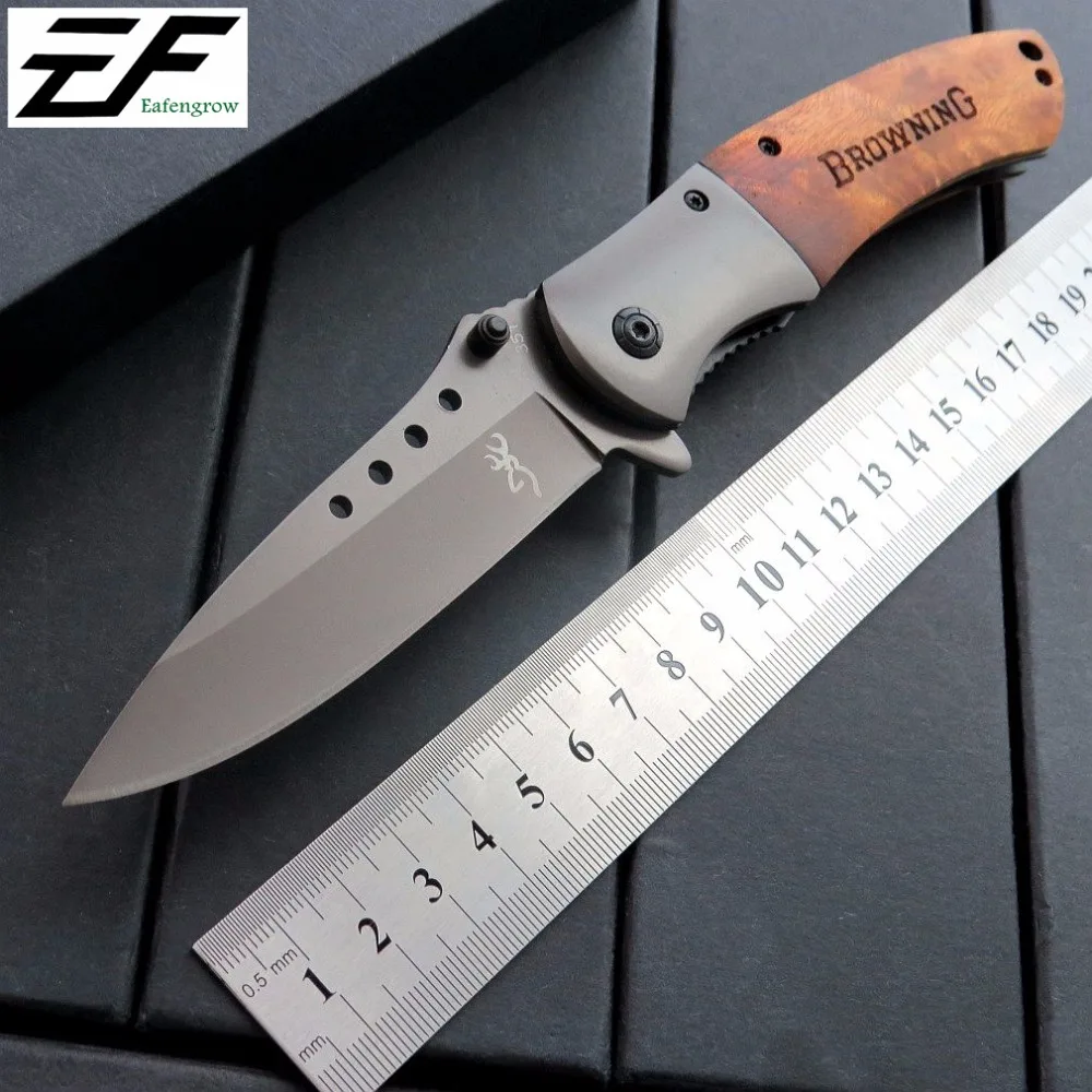 

Eafengrow 351 Survival Hunting Knife Folding Knives 8Cr Steel Blade + Wood Handle Camping Tools outdoor Rescue EDC Tool