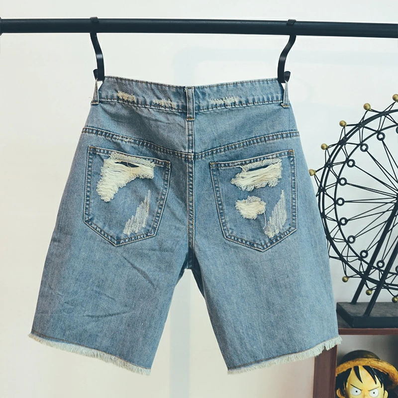 Jean Shorts Men Ulzzang Points 2018 Trousers Summer Pattern Knee Length Medium Zipper Fly Midweight Jeans Dsq Mens New Sale 