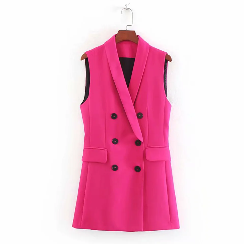 

Women Casual Vests Jackets Coats 2019 Spring Summer Sleeveless Double Breasted Solid Female Elegant WaistCoat colete Clothes