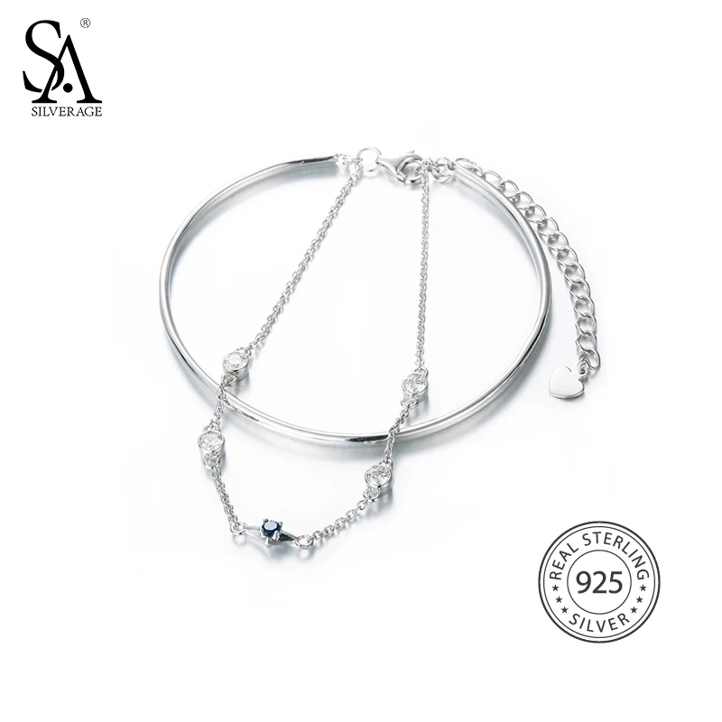 SA SILVERAGE, 925 пробы, серебряный, два слоя, браслеты и браслеты для женщин, хорошее ювелирное изделие, 925, серебряная цепочка, звено, браслет для женщин
