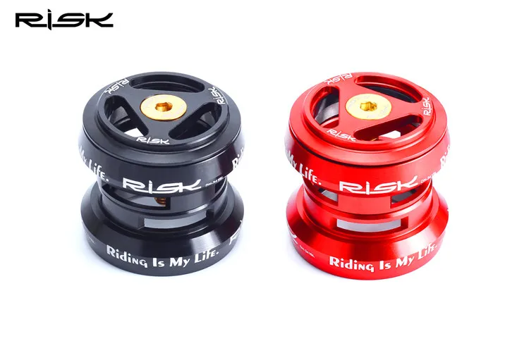 RISK 1-1/8" Ultralight MTB Mountain Bike Headset 34mm Aluminum+Titanium Alloy 7075 CNC Bicycle Cycling Hollow Headset Black/ Red