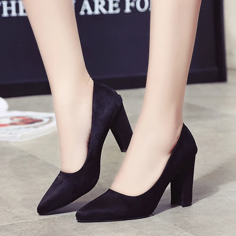 

Women Pumps Pointed Toe 2019 new shallow female shoes black ladies high heels thick single shoes zapatos de mujer