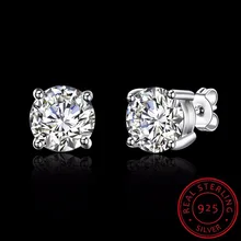 Маленькие милые женские серьги-гвоздики 8 мм, оригинальные аутентичные серьги из стерлингового серебра 925 пробы, круглая блестящая серьга с драгоценным камнем, мода