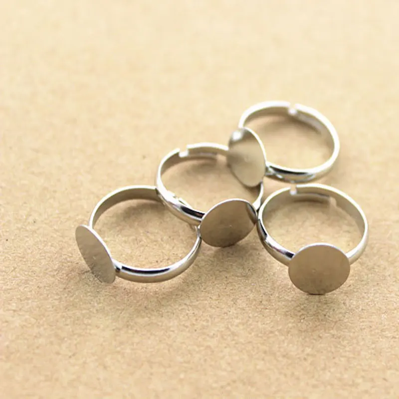 50pcs 10mm Pad Diy Silver -Plated Ring Base Anillo Adjustable Ring Blanks Glue On Cabochon Rings Findings Material For Handmade Jewelry Findings