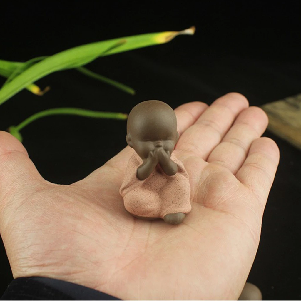 3x Buddha Statue Monk Tea Pet for Zen Garden Sand Decoration Meditation Home Office Decoration